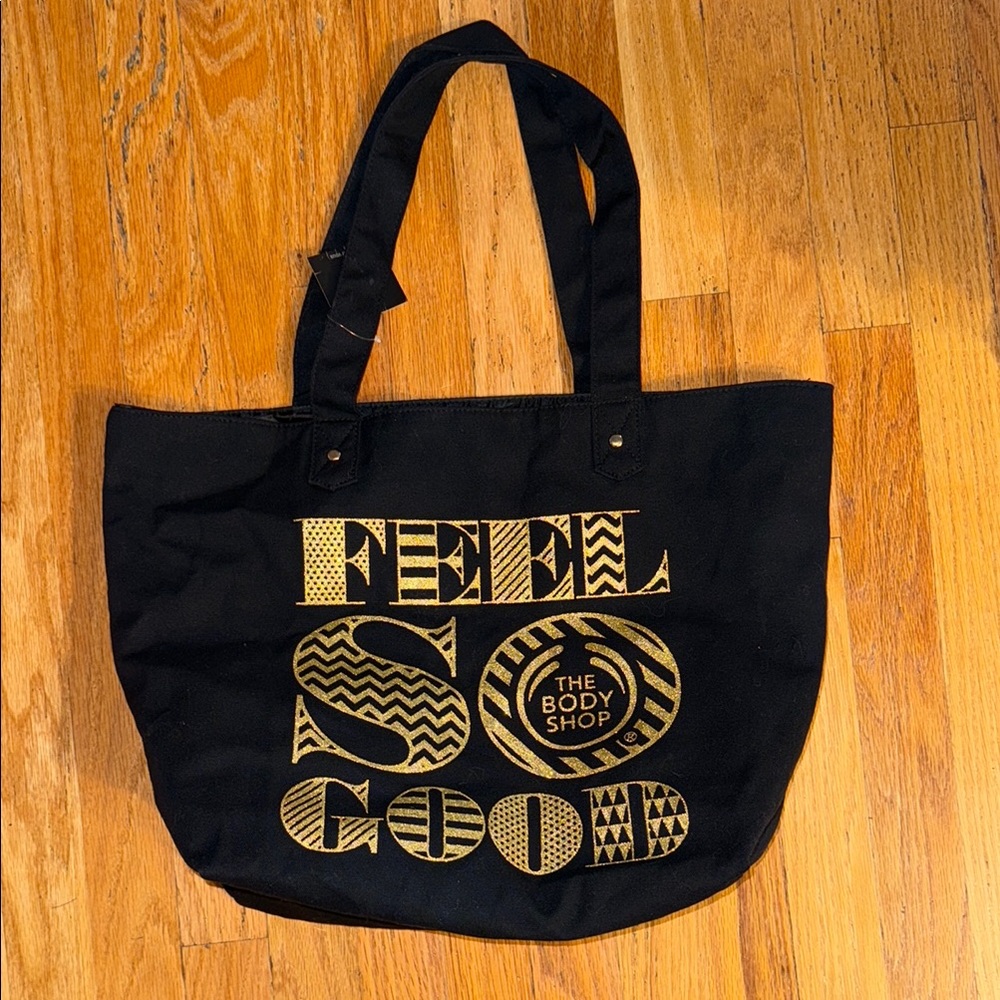NEW Body Shop Black Tote with Gold Accents